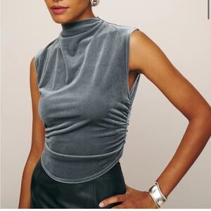 Reformation Silver Velvet Lindy Top